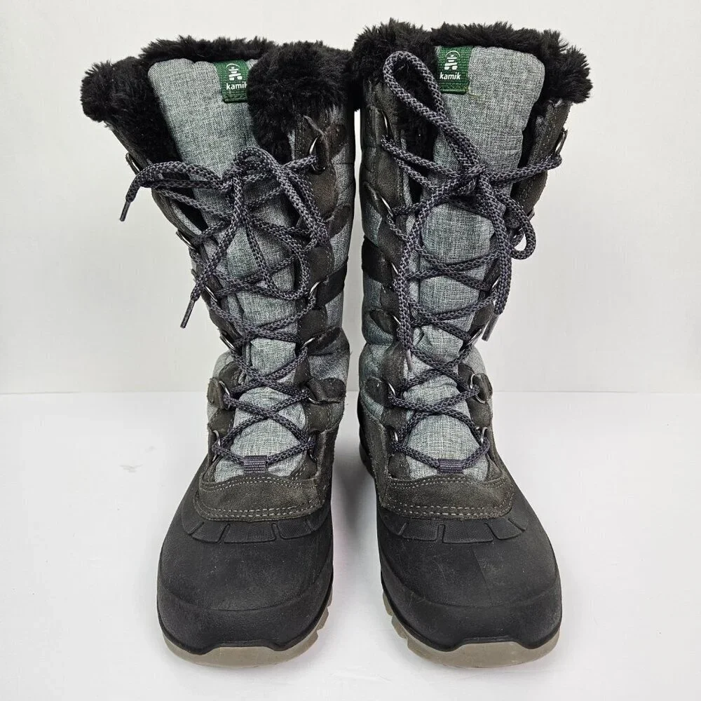 Kamik Snovalley 2 Gray/Black Faux Fur Lined Winter Lace Up Snow Boot 8